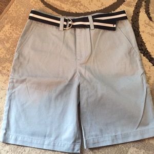 Light blue boys shorts with navy and white belt